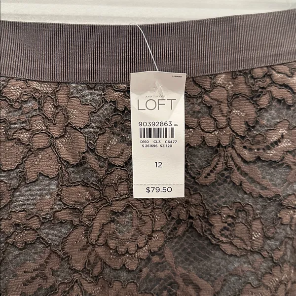 LOFT Chocolate/GREY Lace Pencil Skirt - Image 3