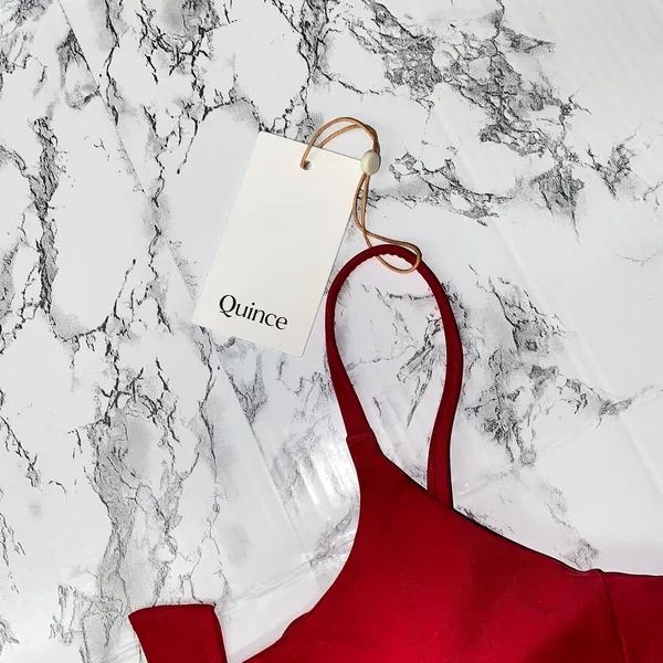 NWT Quince Cherry Red Italian Scoop Neck Bikini Swim Top Women's Size Small - Image 4