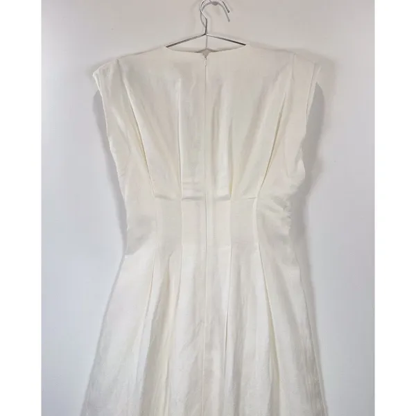 NWT Karen Millen Maxi Dress White Linen Pintuck A Line Quiet Luxury 4 Petite - Image 9