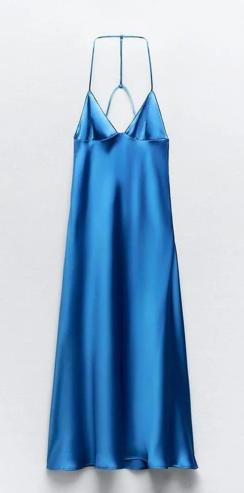 Zara Dress Cobalt Blue Satin Effect Maxi Midi Wedding Party Date Coctail - Image 8