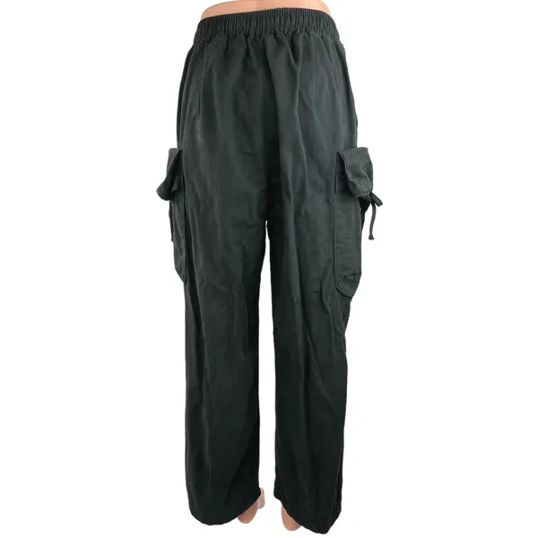 Bei Sen Tu Black Drawstring Elastic Waist Straight Leg Pull On Cargo Pants Sz 3 - Image 3