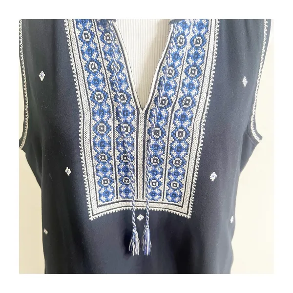 Madewell Suncoast Embroidered Shift Dress Women's Sz 12 Sleeveless Black Tassel - Image 11