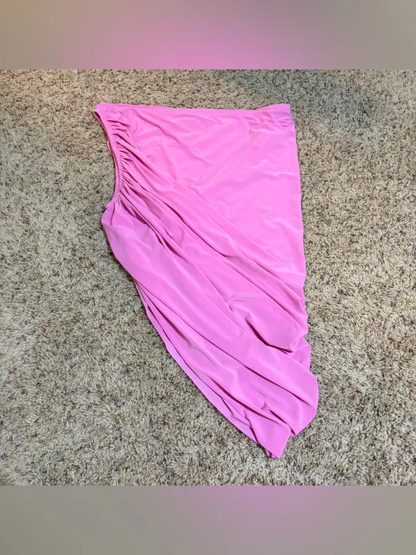 Norma Kamali Diana One Shoulder Draped Ruched Tank Crop Top Pink Size Large - Image 7