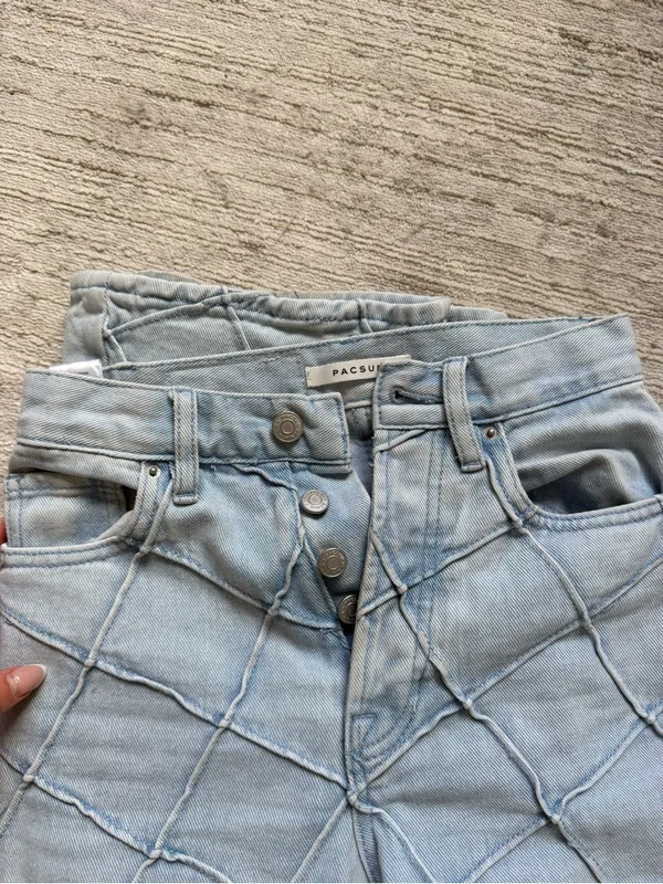 PacSun Light Blue Diamond-Detail Flare Jeans (Size 23) - Image 5