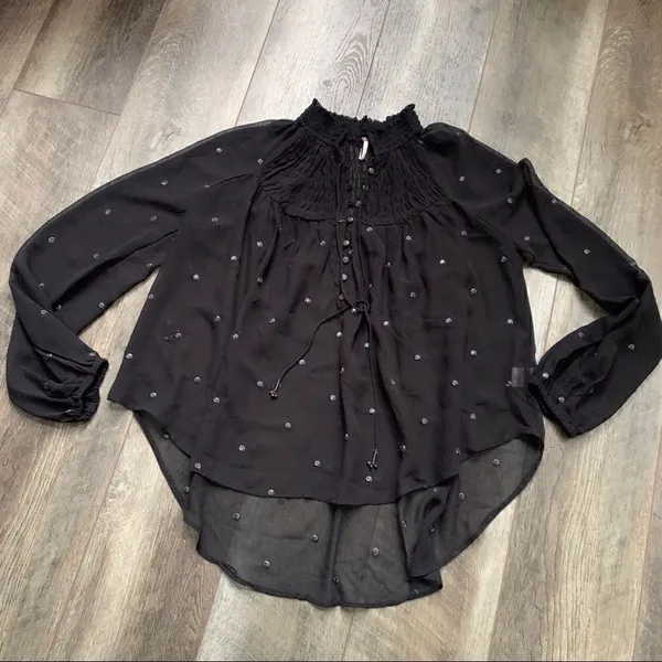 Free People Ready to Run Chiffon Boho Top Sheer Black Size XS - Image 4