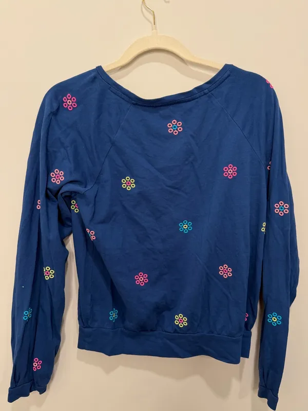 Lilly‎ Pulitzer Blue Embroidered Floral Sweatshirt Size Small - Image 5