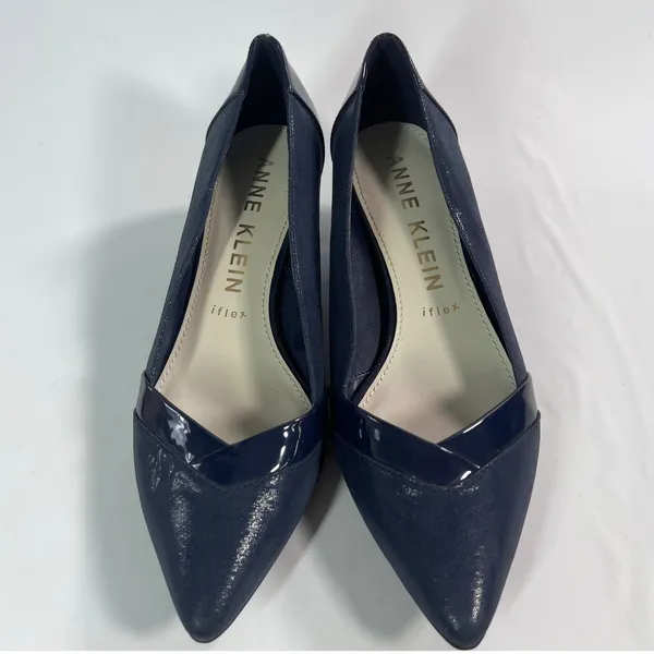 Anne Klein Womens 9.5M‎ AK7MAUREEN Navy Blue Pointed Toe Kitten Heels Patent - Image 3