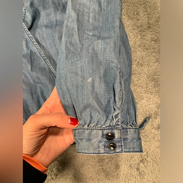 Madewell Blue Denim Wrap Blouse medium - Image 4