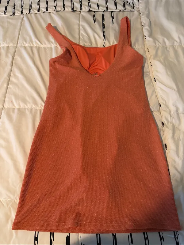 PINK Corset Top Sleeveless Sparkle Rust Bodycon Mini Dress With Built In Body - Image 5