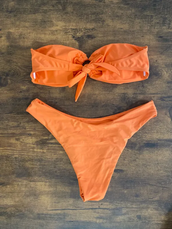 Zaful Bright Orange Bandeau Bikini with Ring Accent - Image 2