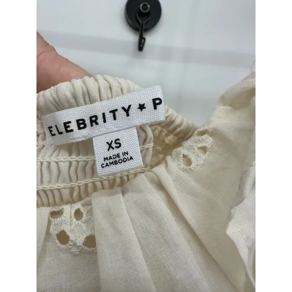Celebrity Pink Eyelet Midi Dress XS Ivory Cottagecore Coquette Tie Strap - Image 6