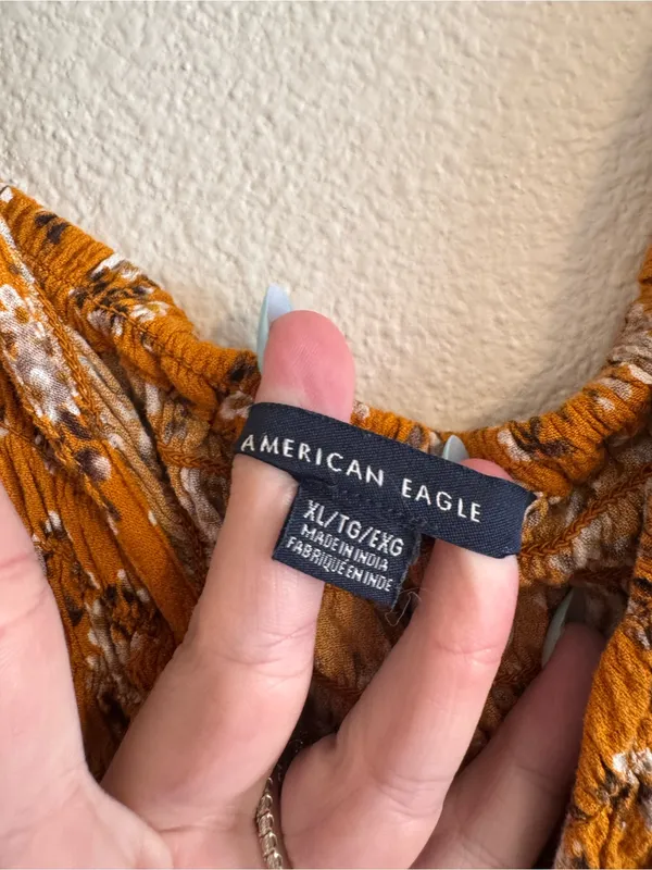 American Eagle Outfitters Burnt Orange Floral Smocked Button Blouse - Image 2