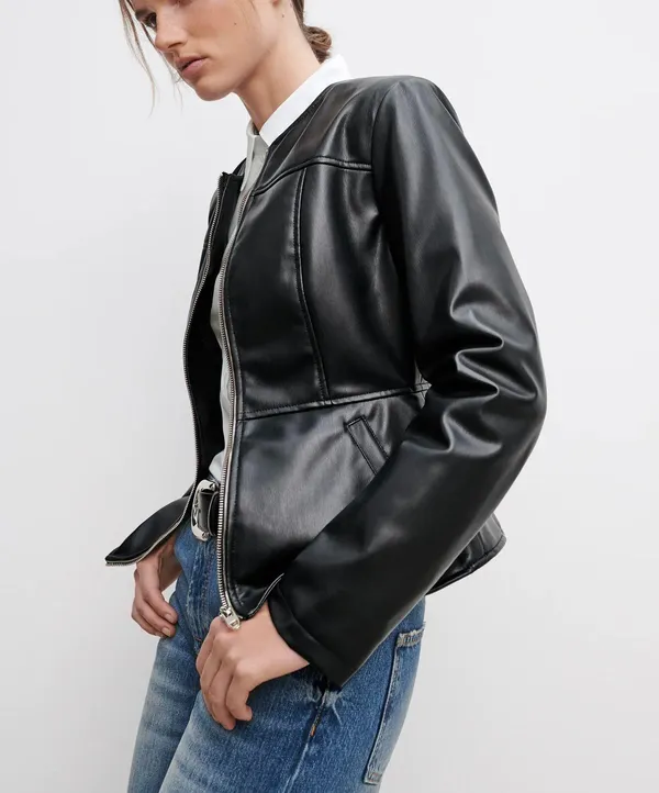 ZARA NWT Faux Leather Double Zippered Black Jacket - Image 6