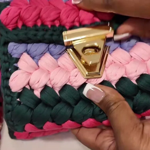 Multicoloured woven purse with gold‎ hardware - Image 2