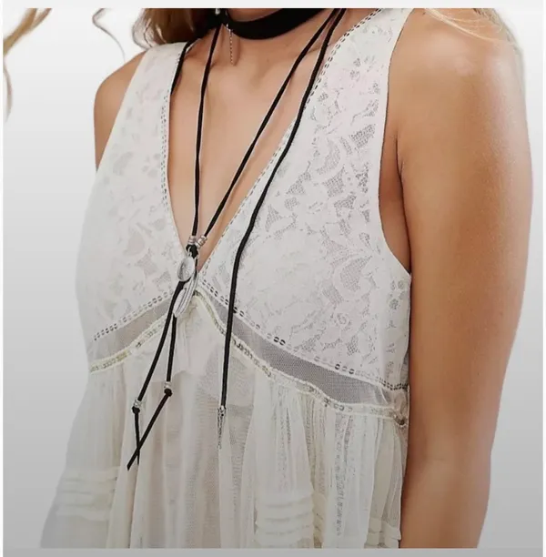 Free People On The Town Romantic Cream Beaded Sequin Sheer Lace Tank - Image 3