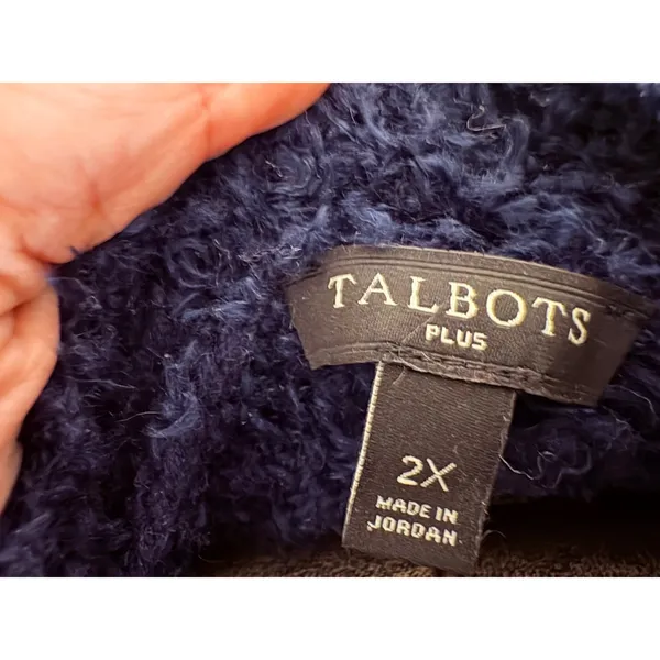 Talbots Ultra Plush Blue‎ White Striped Fuzzy Soft Sweater Wool Blend Size 2X - Image 4