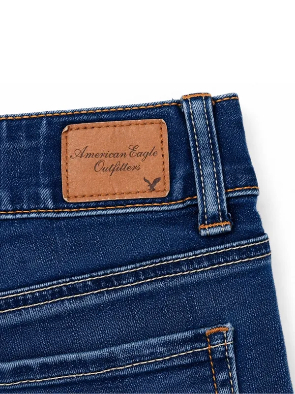 American Eagle Outfitters Dark Blue Distressed Denim Shorts - Image 4