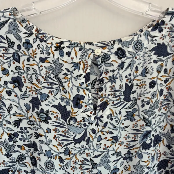LOFT‎ Womens Blue White Floral Botanical Long Sleeve Blouse Keyhole Back Large - Image 6