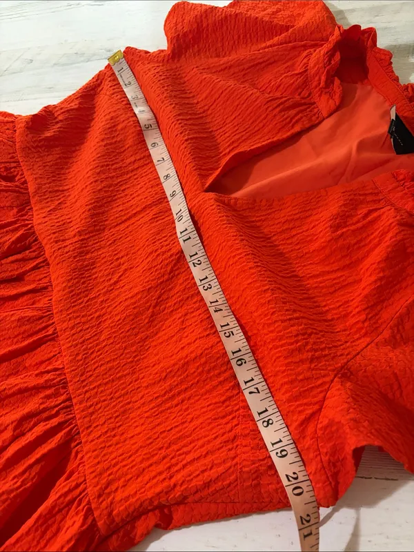 Alex Marie Bright Vanya V-Neck Orange Tiered Flutter-Sleeve Dress - Image 11