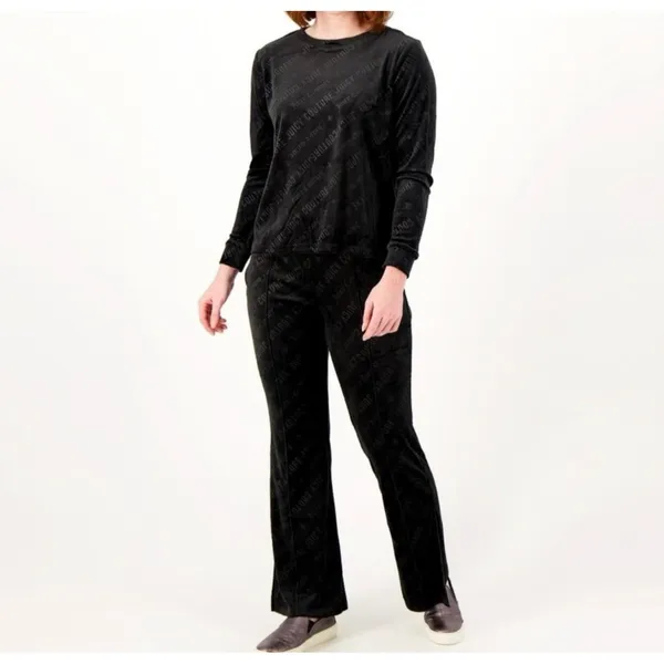 Juicy Couture Black Velour Lounge Set Long Sleeve Top & Pants Size S - Image 2