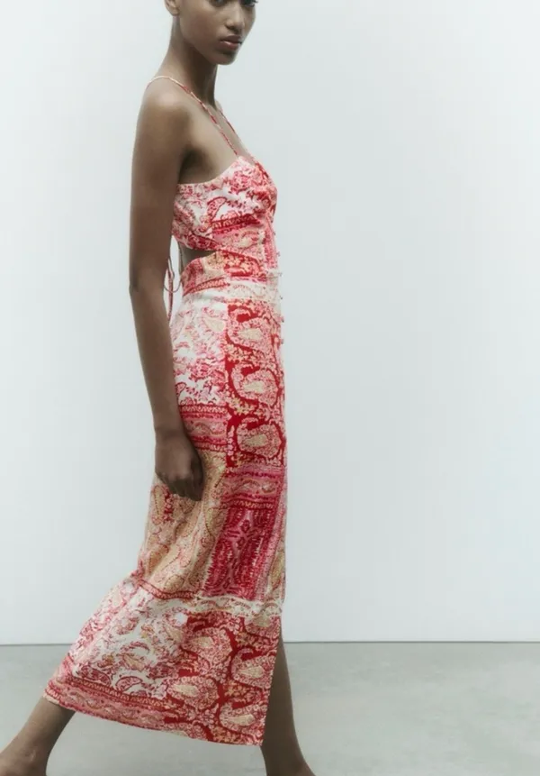 Zara Paisley Slip Midi Dress Front Slit Boho Beachy Coquette Festival Summer Size S - Image 2