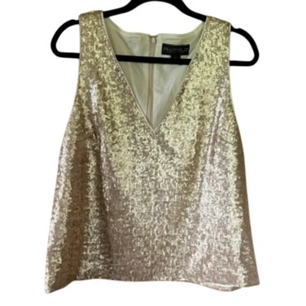 Zoe by Rachel Zoe Gold Sequin Sleeveless V-Neck Top XL - Image 2