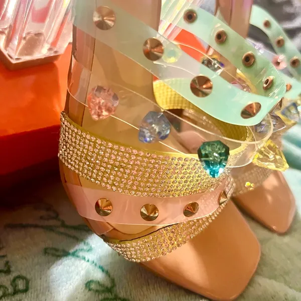 SLASH-10 Rainbow RHINESTONE HIGH HEEL Women – Nude Patent Size 7 - Image 4