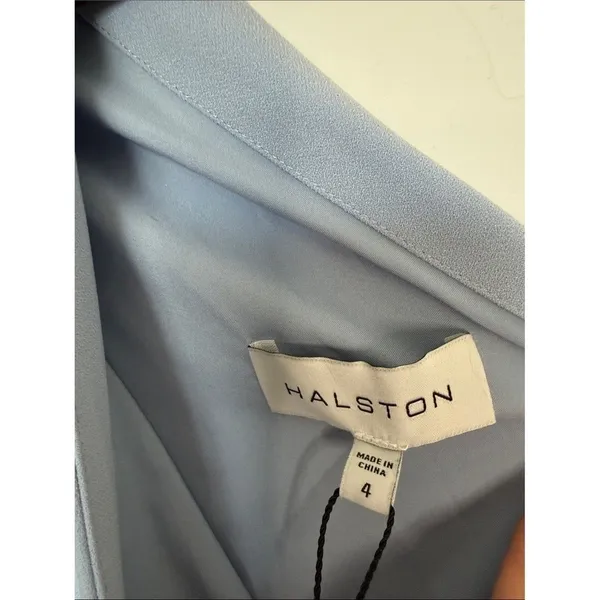 Halston Heritage Ariella Powder Blue One Shoulder Cape Sleeve Gown Size 4 NWT - Image 4
