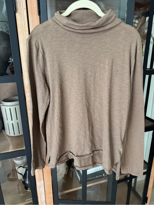 Madewell long sleeve turtleneck top cotton coffee sweater lightweight layering - Image 8