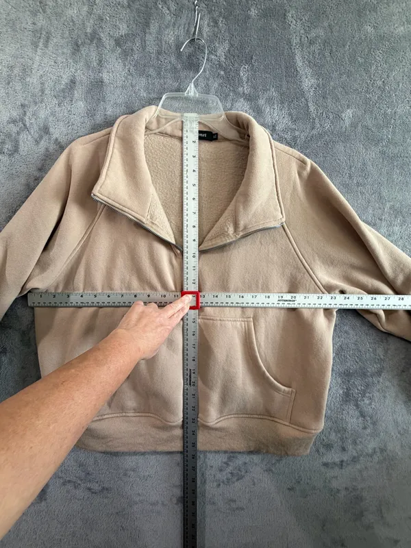Automet Women’s XL Beige Half Zip Oversized Pullover Sweatshirt Kangaroo Pocket - Image 3