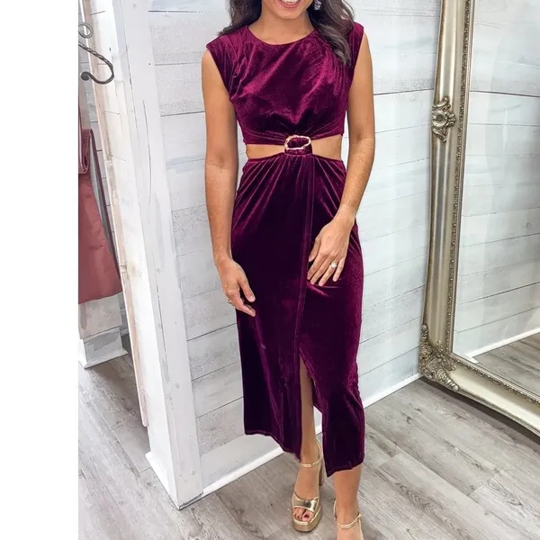 D.ARK Dress Velvet Cutout Burgundy Gold Hardware Midi M NWOT Aesthetic - Image 12