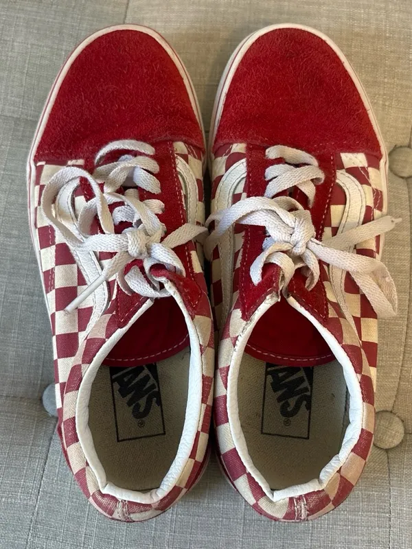 Vans Red and White Checkerboard Old Skool Sneakers suede and canvas 8 - Image 5