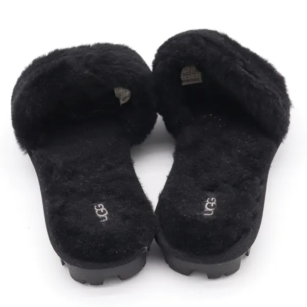 UGG Slide Sandal Womens 9 Cozette Black Faux Fur Lug Sole Excellent - Image 4