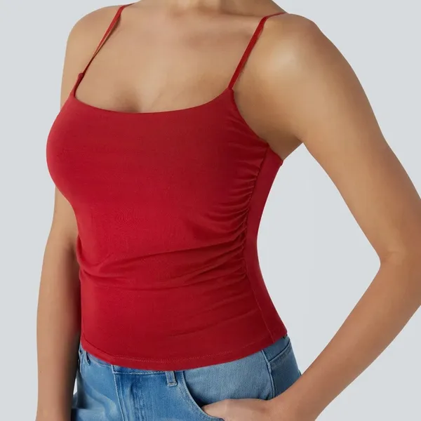 Halara Built-In Bra Cami Tank Top Size Medium Red Ruched Minimal Casual Everyday - Image 10