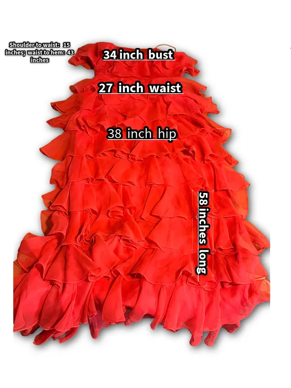 Vintage 1970'S Red Chiffon Tiered Ruffle Miss Elliette California Maxi Dress (S) - Image 12
