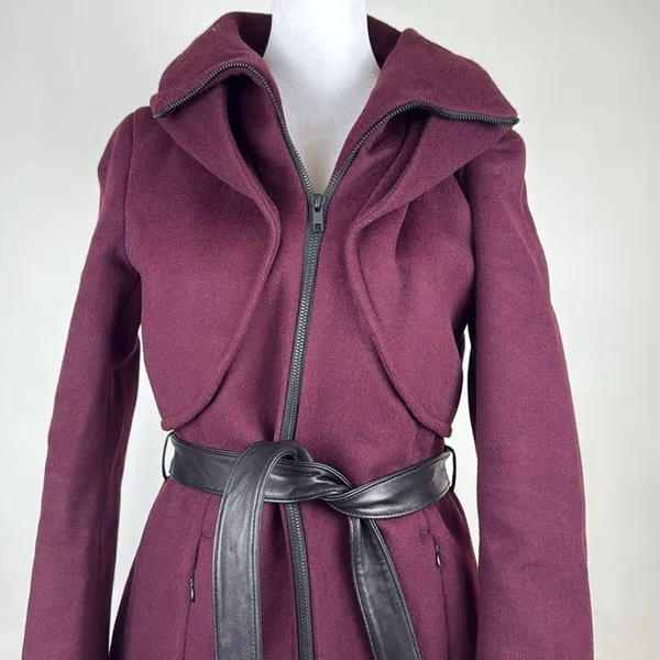 Soia & Kyo Arya Wool Blend Hooded Coat in Merlot Size Small - Image 6