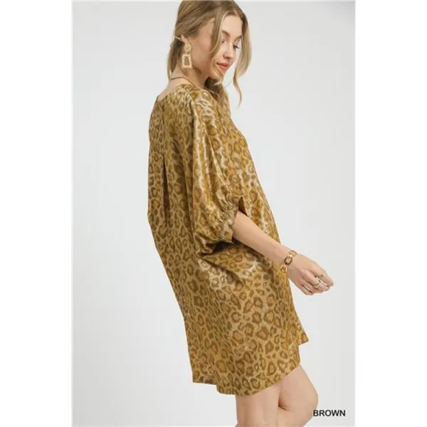 Umgee Metallic Leopard Print‎ V-Neck Kimono Dress - Image 2