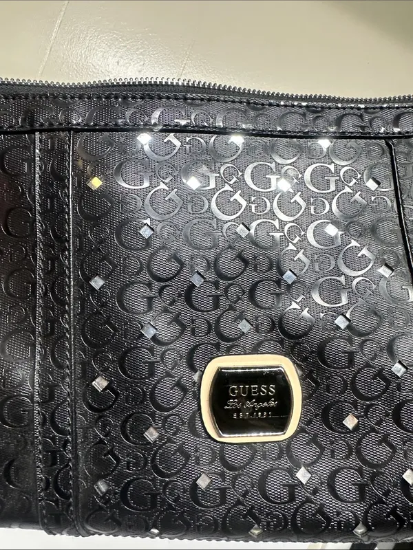 GUESS Black Logo-Pattern Crossbody with Gold Accent - Image 9