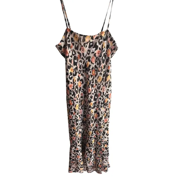 Anthropologie Hutch Animal Print Satin High-Low Slip Ruffle‎ Hem Dress Sz Small - Image 3