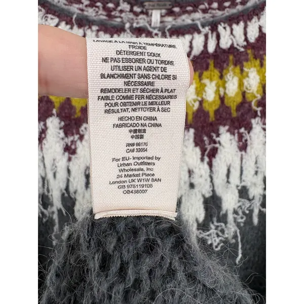 Free People Baltic Fair Isle Knit Sweater Large Gray Alpaca Mohair Blend - Image 8