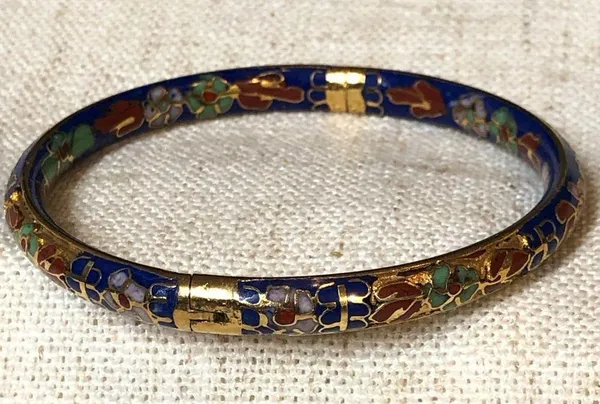 Vintage cloisonné blue hinged bangle bracelet - Image 6