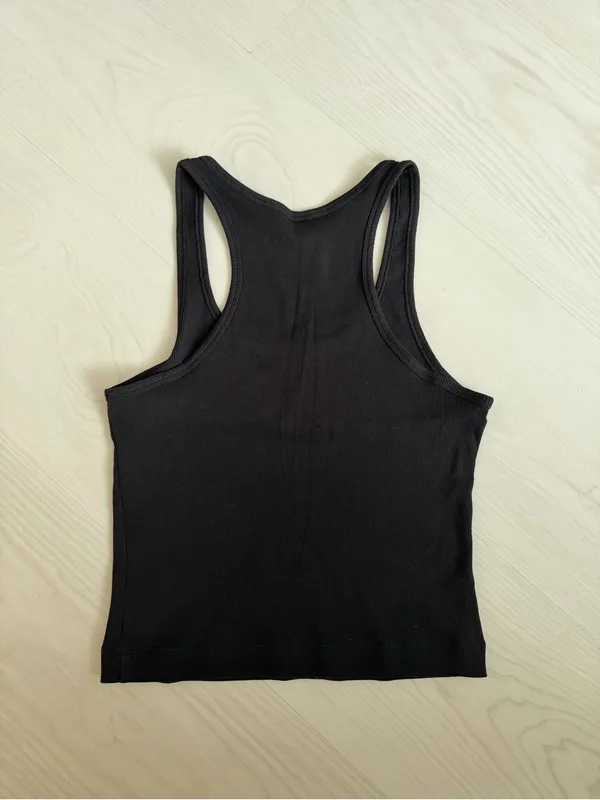 Calvin Klein Black Ribbed Racerback Tank with Silver cK Logo - Image 3