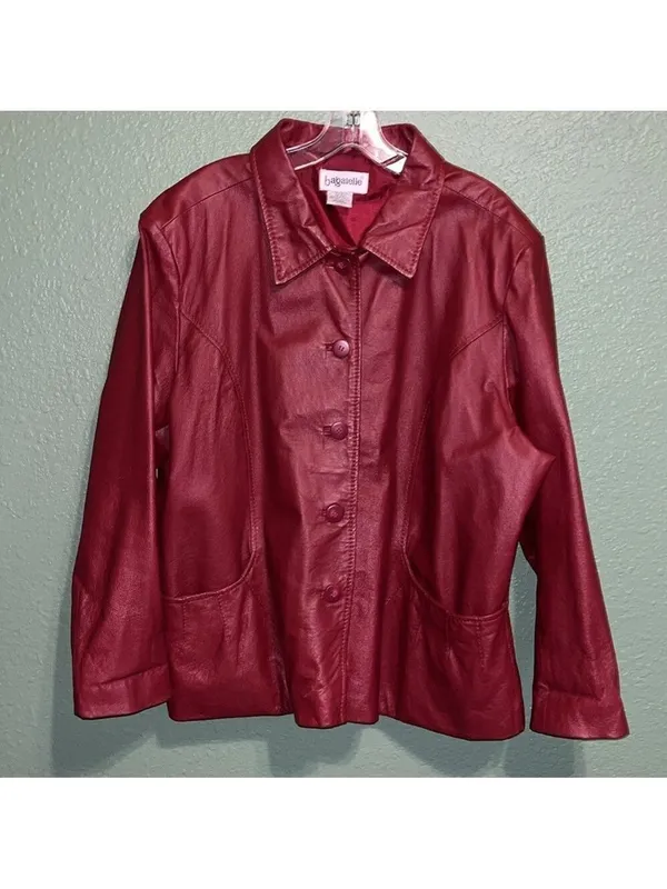 Vintage red leather jacket 80s 90s plus size leather coat button dressy - Image 2