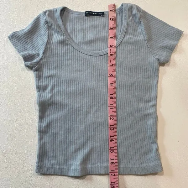 Brandy Melville Blue Ribbed Baby Tee One Size Fitted Y2K Top - Image 5