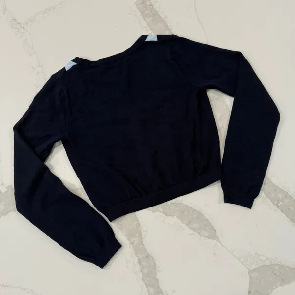 Brandy Melville Argyle Cropped ButtonFront Cardigan Sweater VNeck Womens OS Blue - Image 7