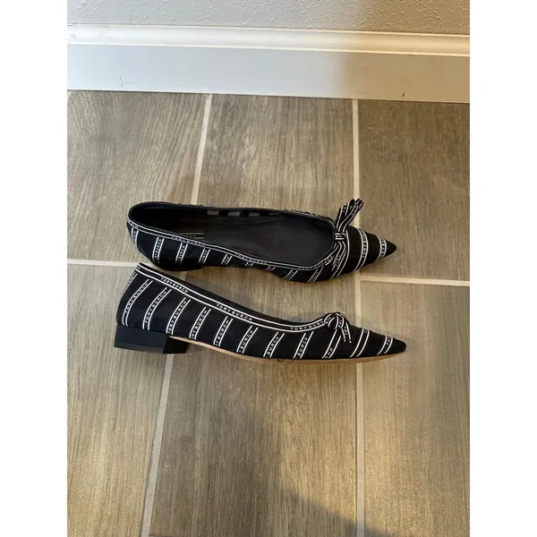 Tory Burch Black White Penelope Pointed Toe Bow Flats 7M 58298 - Image 2