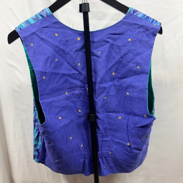 VIntage Handmade Whimsical Celestial Print Vest Blue Purple Star Embroidered - Image 5