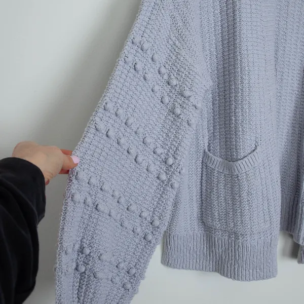 Madewell Gray Pom Pom Sleeve Open Front Cardigan Sweater‎ Womens Size M Chunky - Image 4
