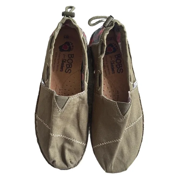 Skechers Bobs Olive Green Canvas Slip On Boat Shoe Flats Women 5 Comfort Neutral - Image 5