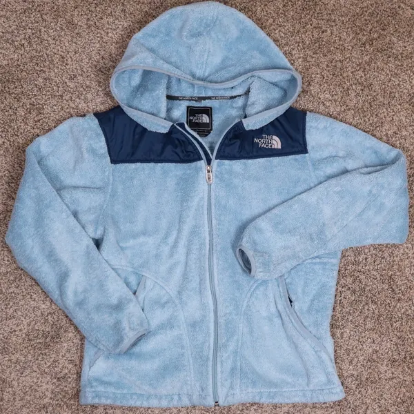 The North Face Osito Fleece‎ Hoodie Womens Medium Blue Full Zip Jacket Coat - Image 5
